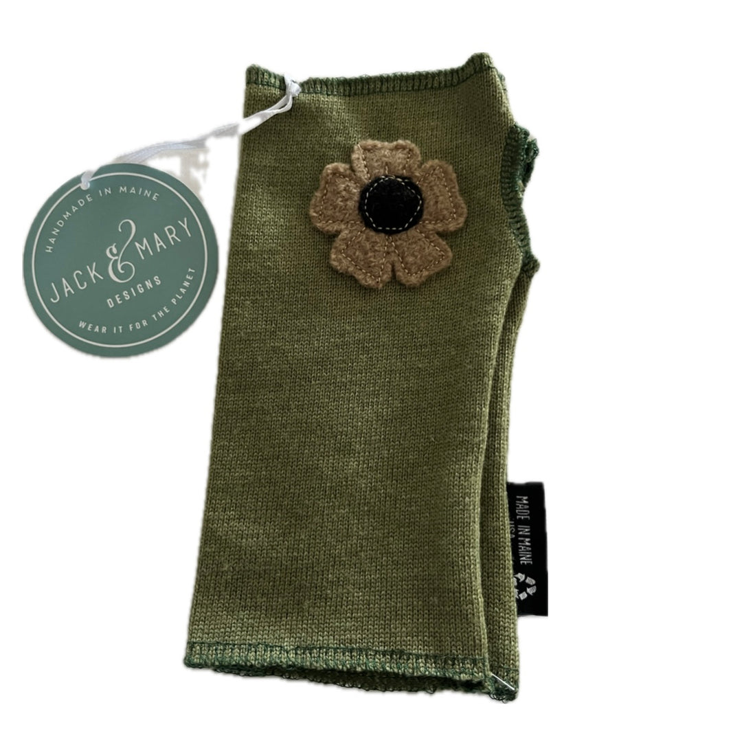 Cashmere Short Fingerless Mittens with Single Flower