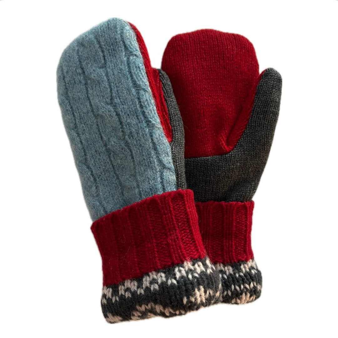 Women's Mittens - Baby Blue, Red & Grey - 1500 M/L