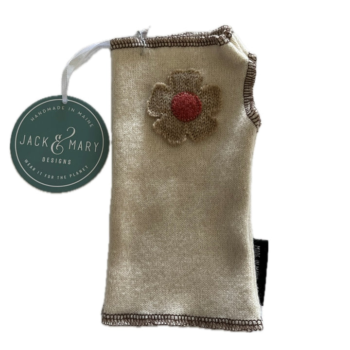 Cashmere Short Fingerless Mittens with Single Flower