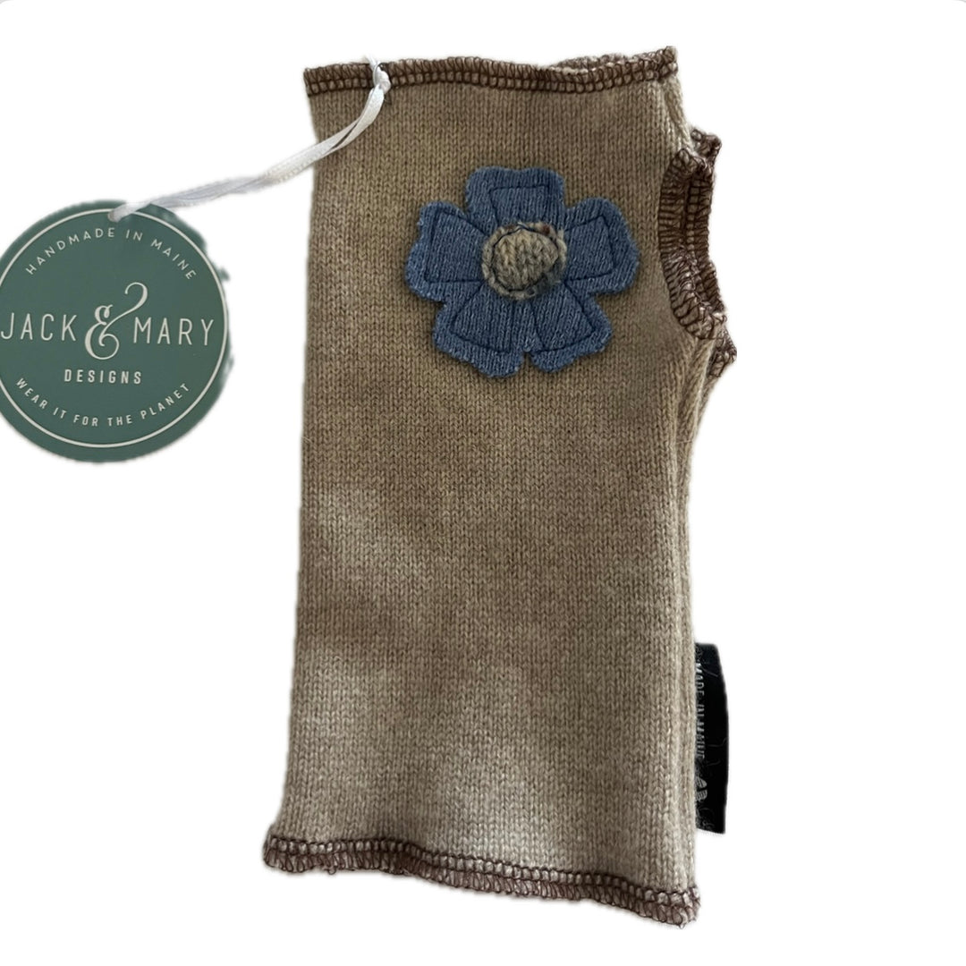 Cashmere Short Fingerless Mittens with Single Flower