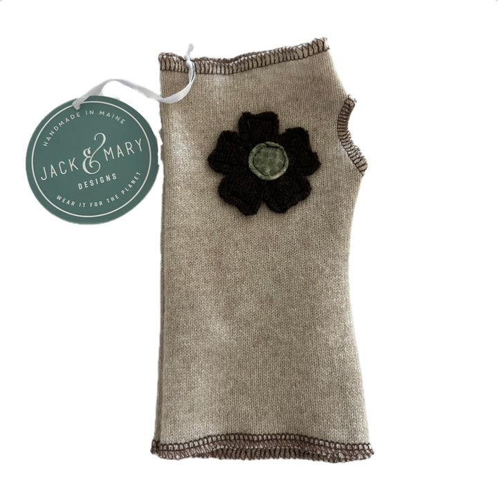 Cashmere Short Fingerless Mittens with Single Flower