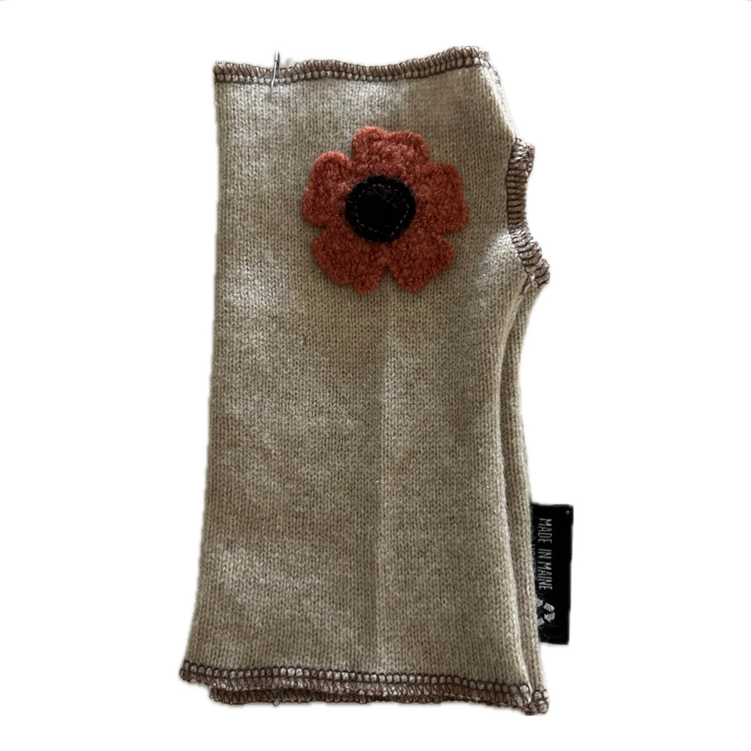 Cashmere Short Fingerless Mittens with Single Flower