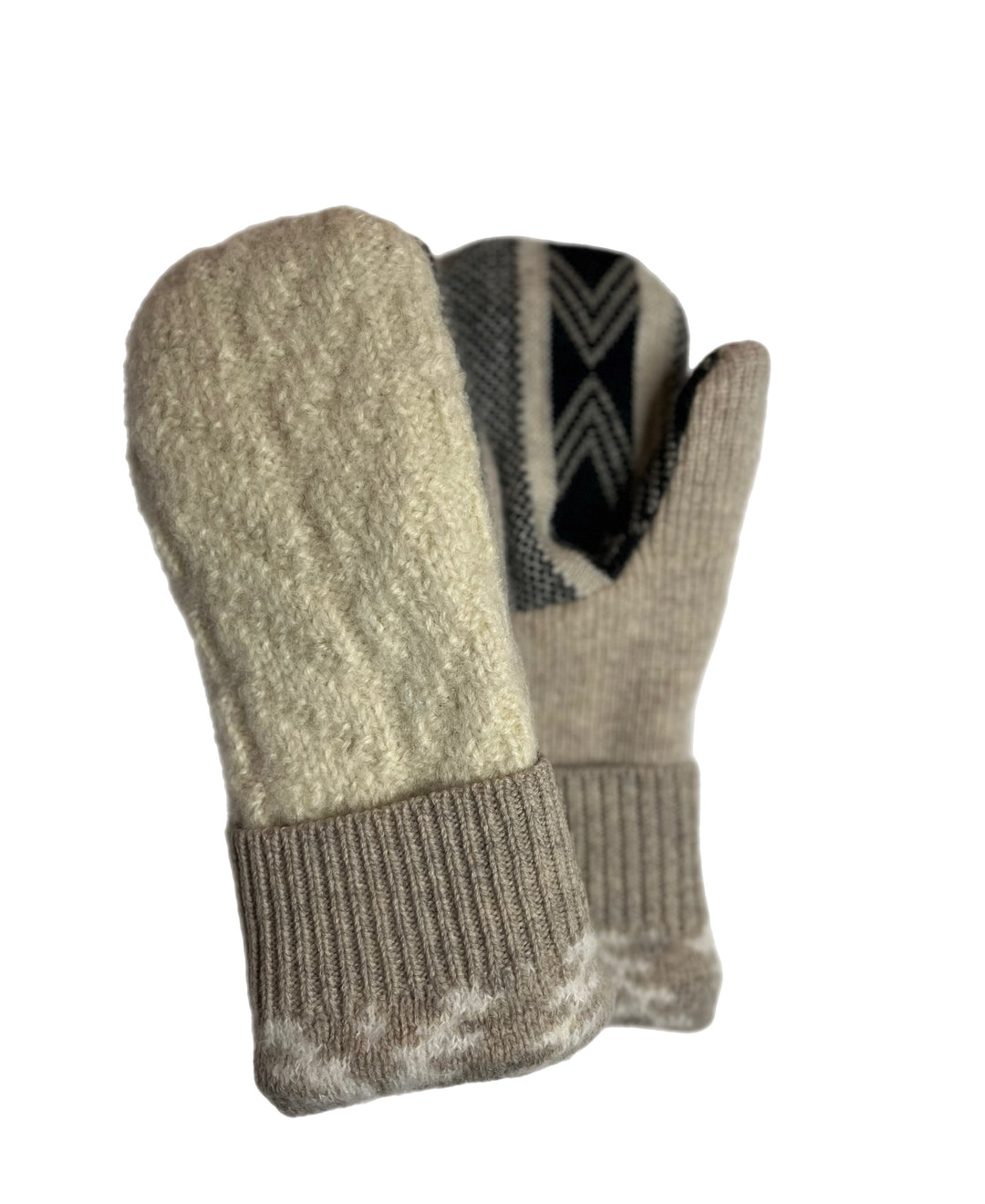 Women's Mittens - Beige with White & Black Pattern - 1625 M/L