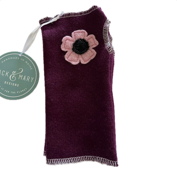 Cashmere Short Fingerless Mittens with Single Flower