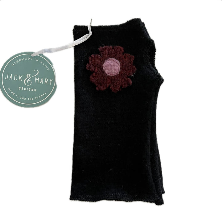 Cashmere Short Fingerless Mittens with Single Flower