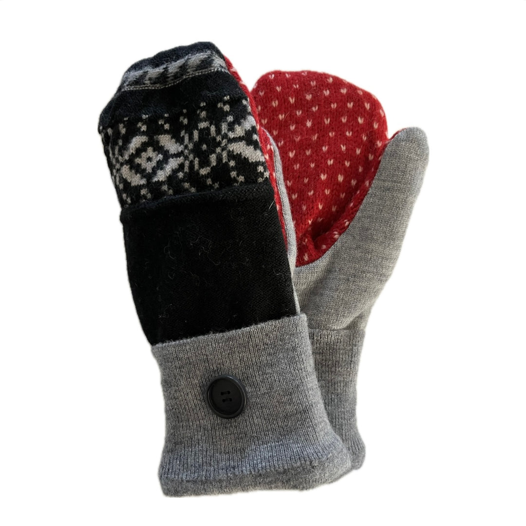 Women's Mittens - Black & Grey Nordic with Button