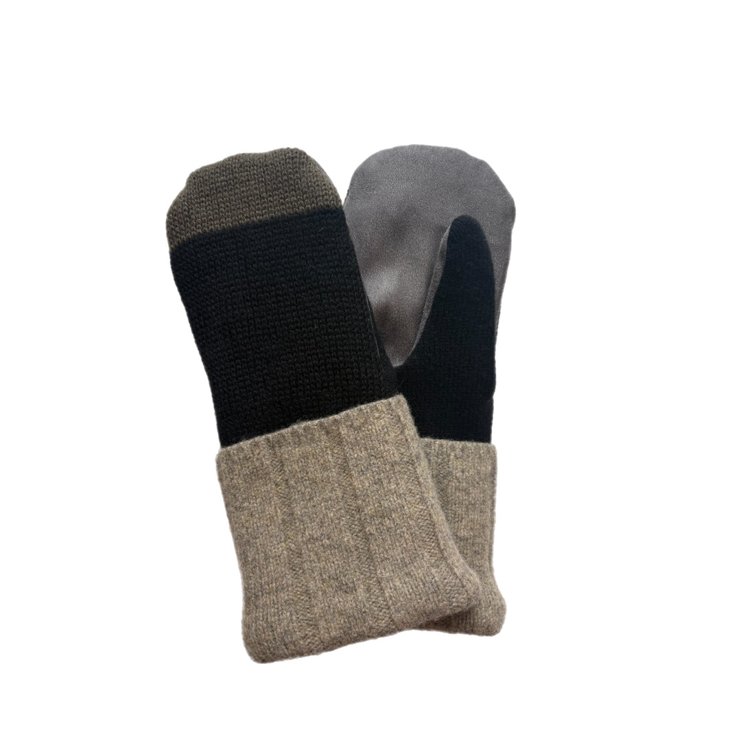 Men's Driving Mittens - Black & Grey with Light Grey Micro-Suede Palm - 210