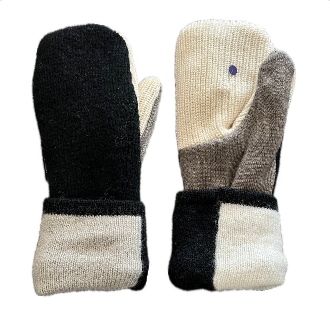 Women's Mittens - Black & Grey Small Stitching Repair