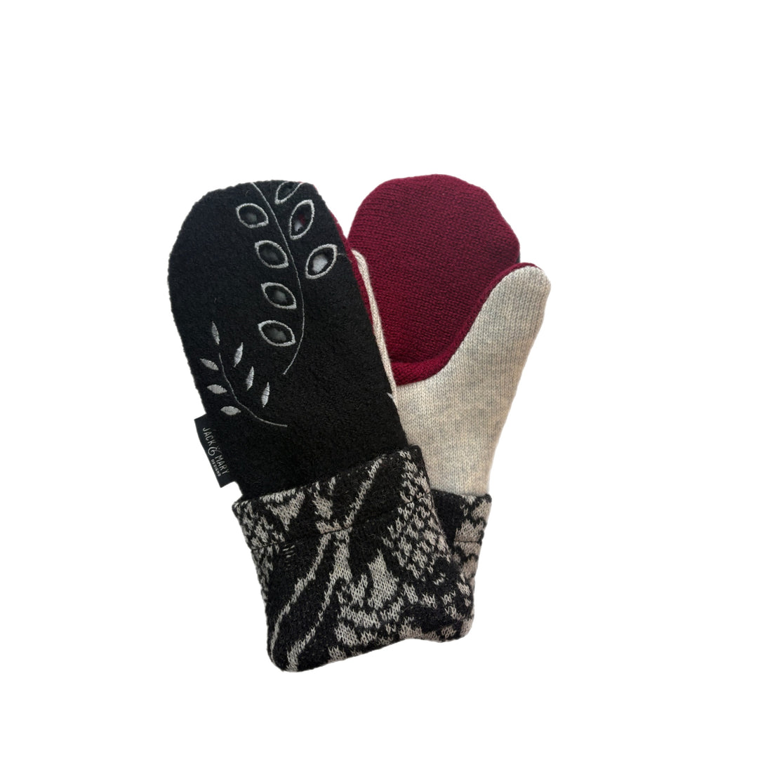 Women's Mittens - Black, Cream & Maroon Pattern - 1611 M/L 