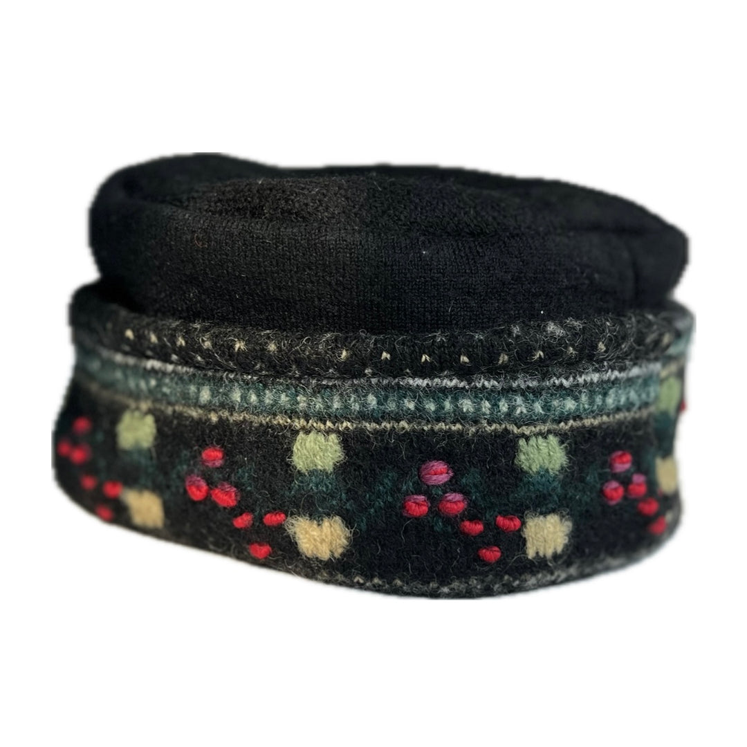 Kids Hat - Black with Green & Red Pattern - 162