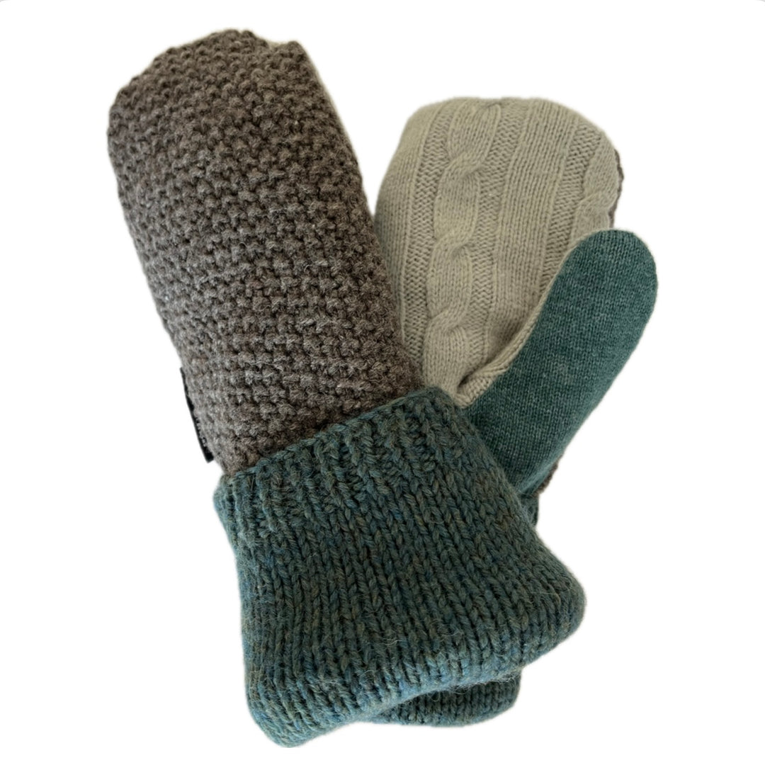 Women's Sherpa Lined Mittens - Blue/Green & Cream Cable Knit - 610