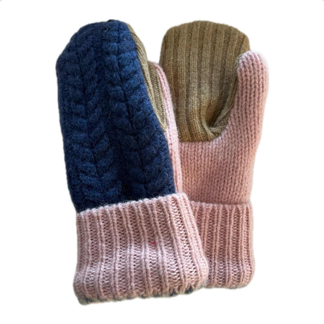 Women's Mittens - Blue, Baby Pink & Camel - 1531 M/L