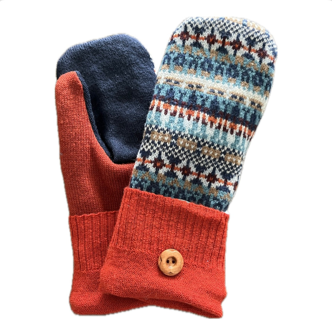 Women's Mittens - Blue & Orange Nordic