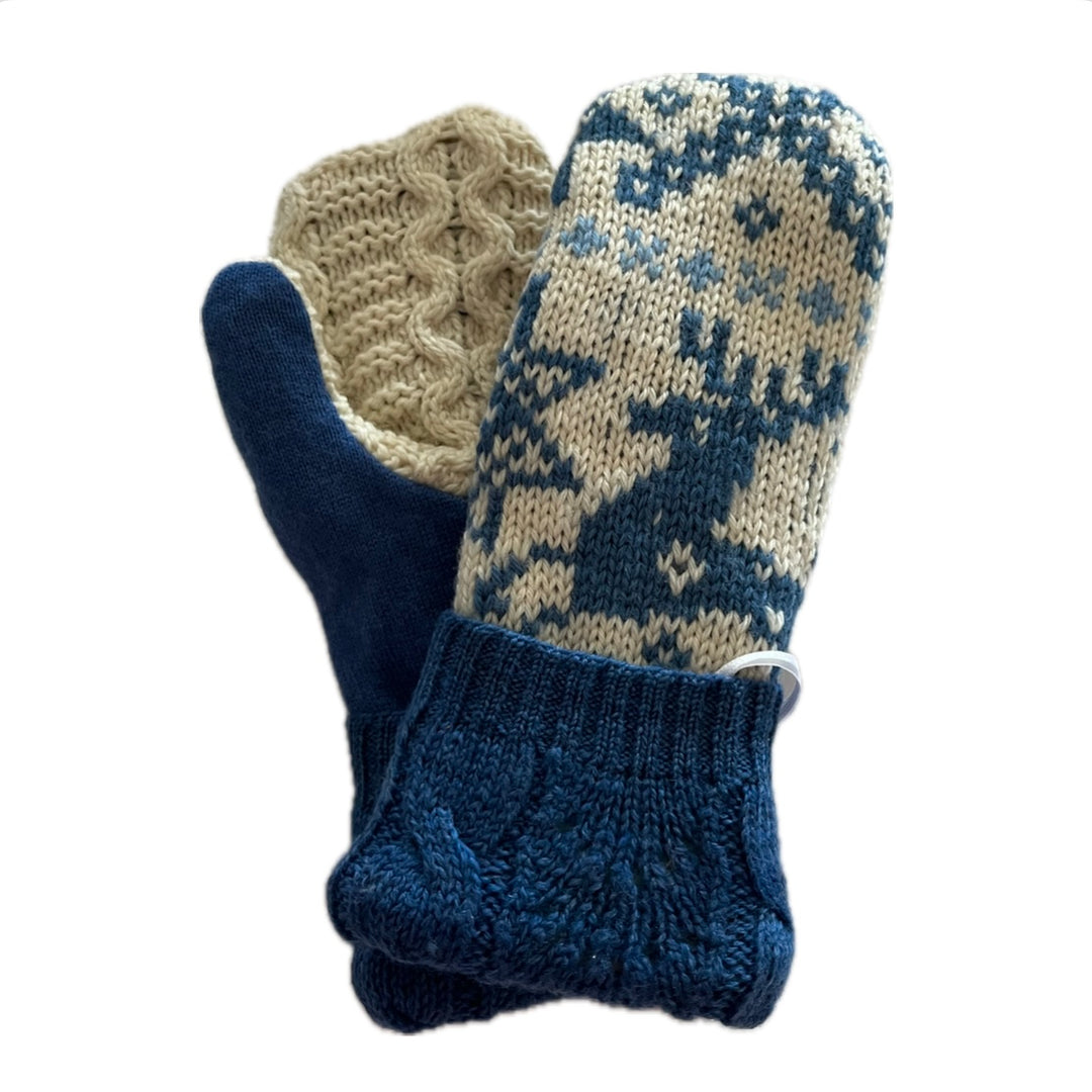 Women's Mittens - Blue & White Deer - 1467 M/L