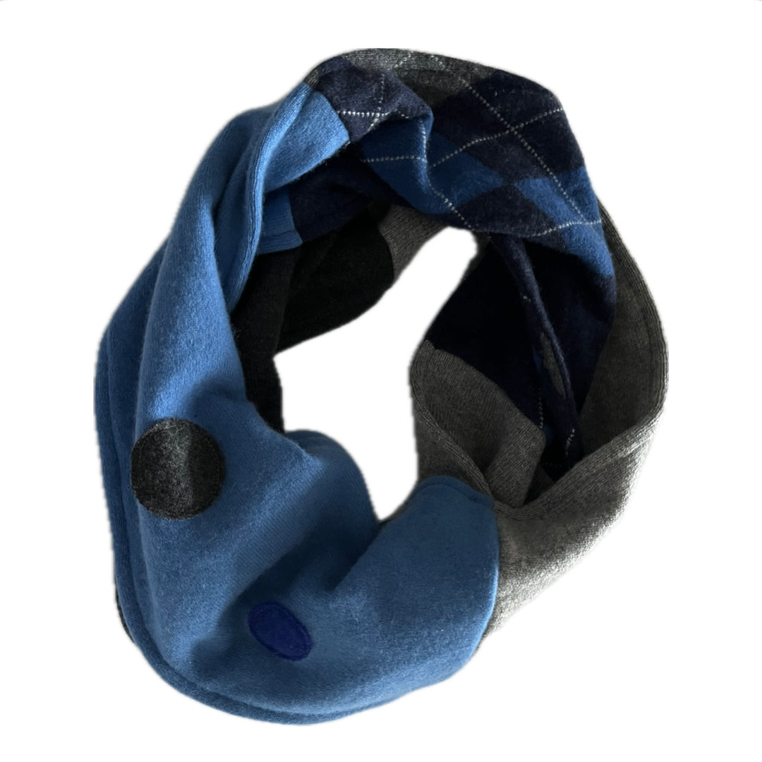 Cashmere Circle Scarf Blue Argyle with Spots 256