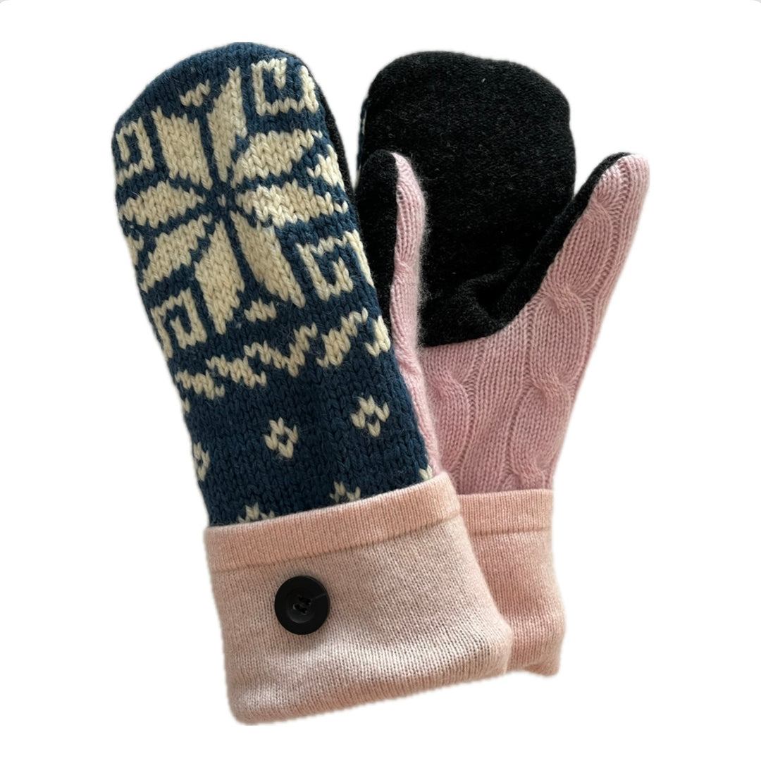 Women's Mittens - Blue Nordic & Pink - 1492 M/L