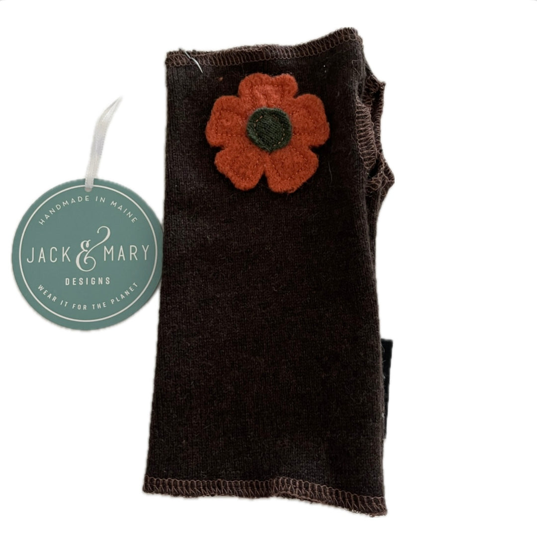 Cashmere Short Fingerless Mittens with Single Flower