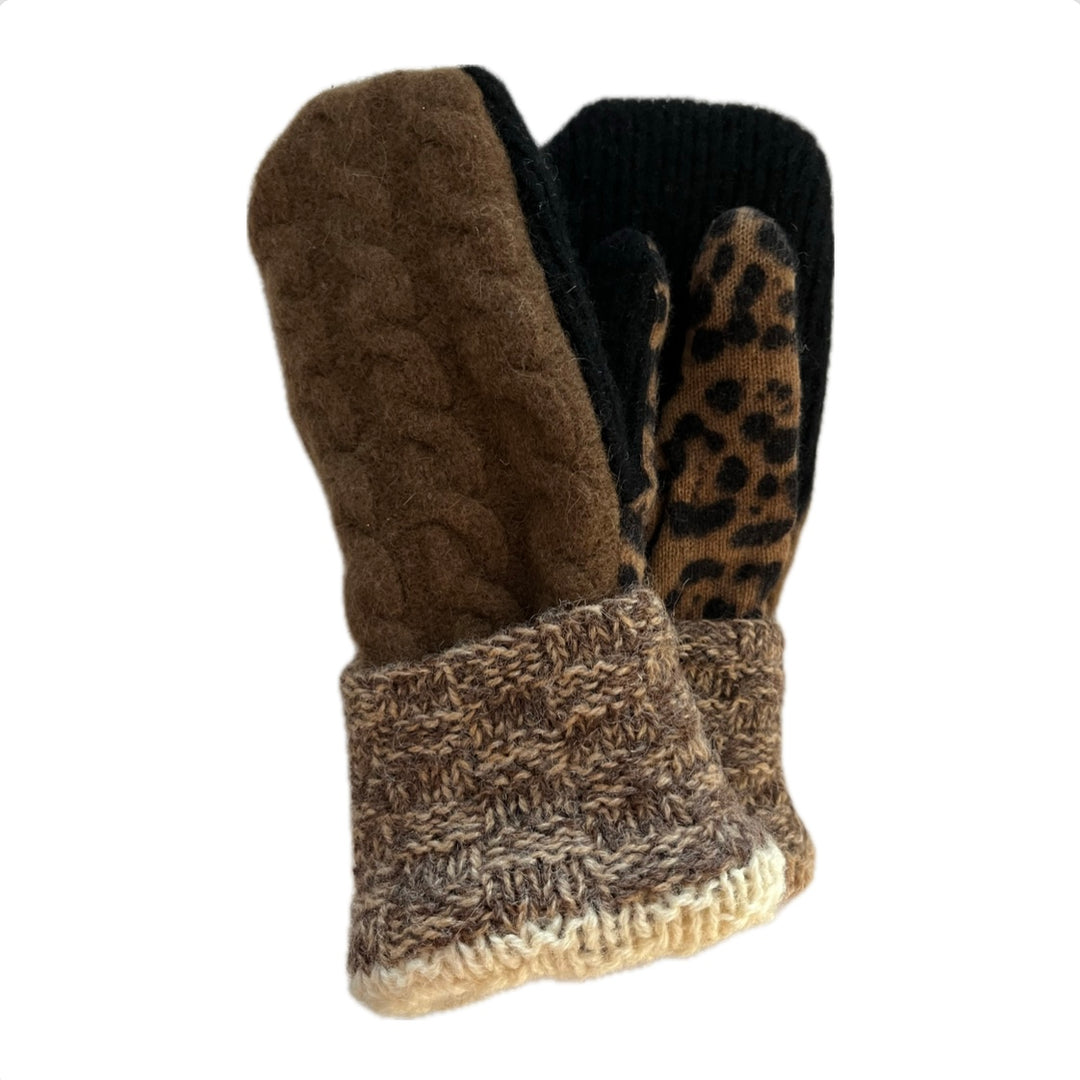 Women's Mittens - Brown & Cheetah Print - 1523 M/L