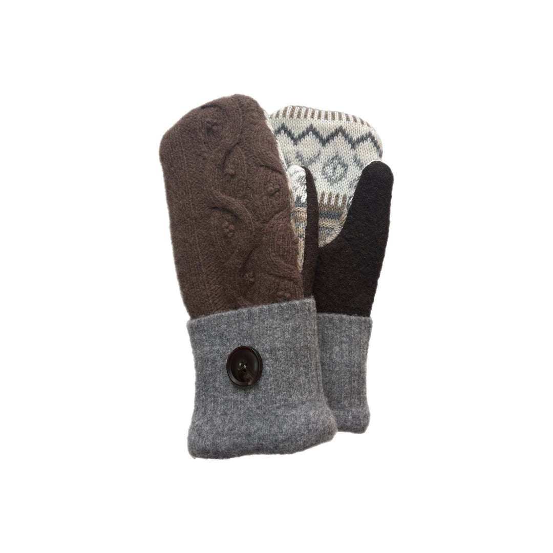 Women's Mittens - Chocolate Cable Knit & Grey with Buttons - 1604 M/L 