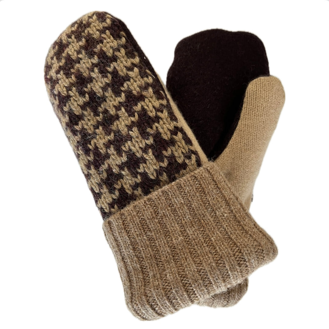 Women's Sherpa Lined Mittens - Camel & Brown Pattern - 601