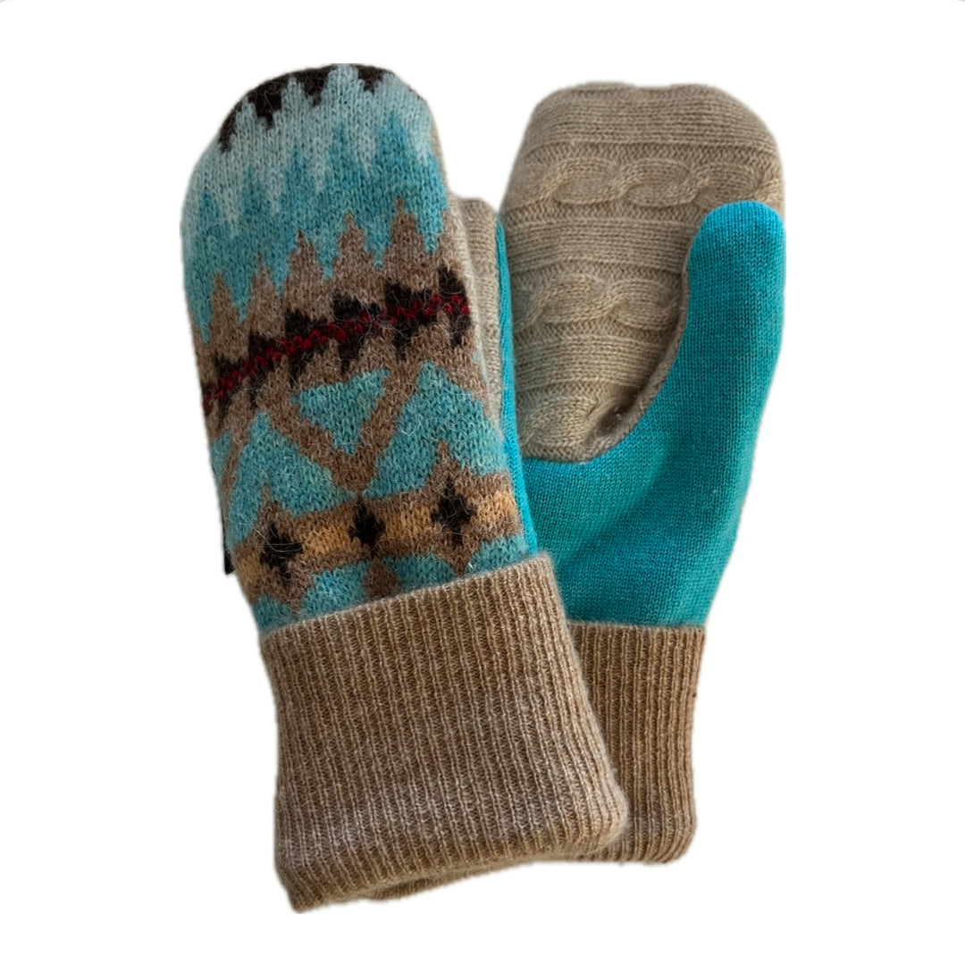 Women's Mittens - Camel & Mint Pattern - 1532 M/L