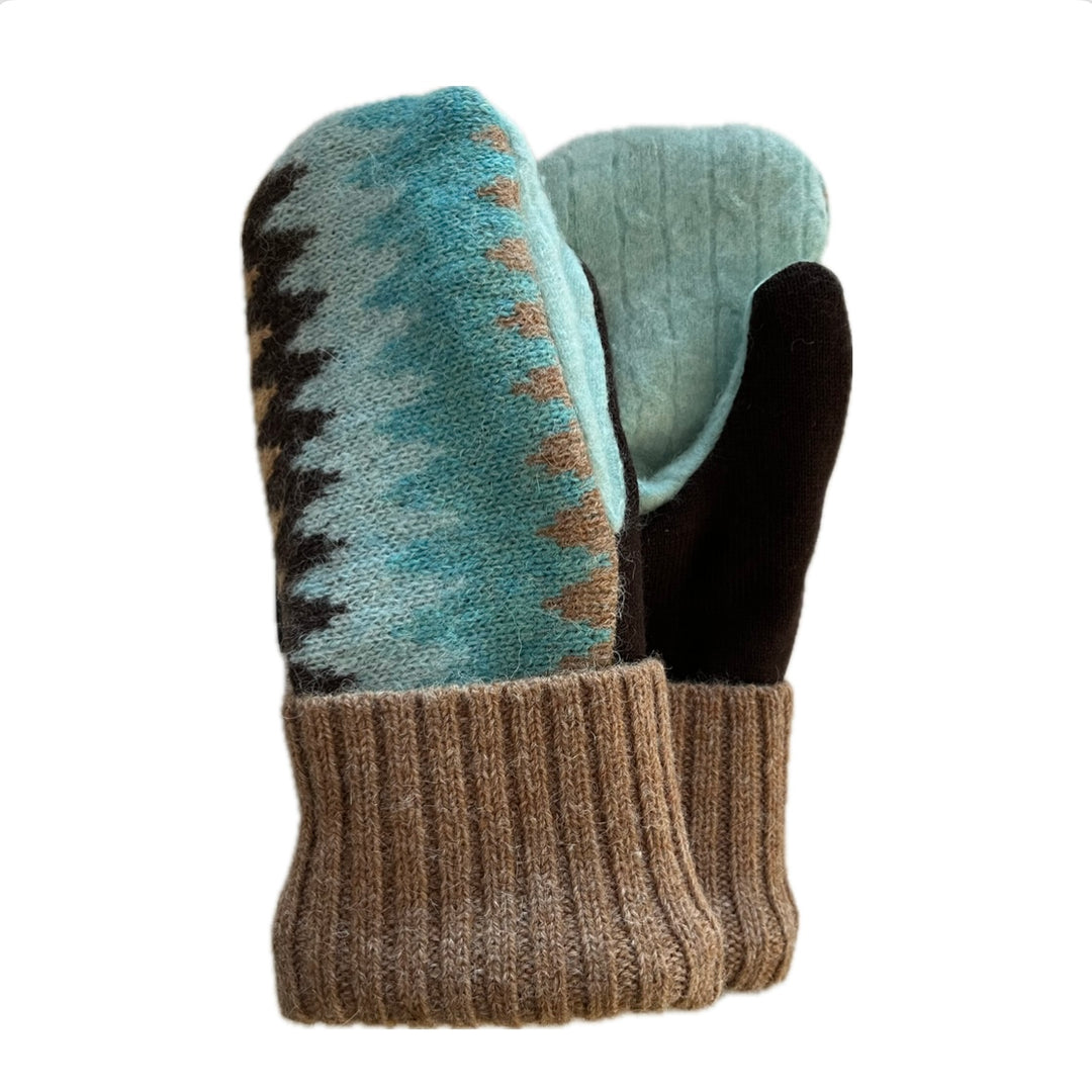 Women's Mittens - Camel & Mint Pattern - 1534 M/L