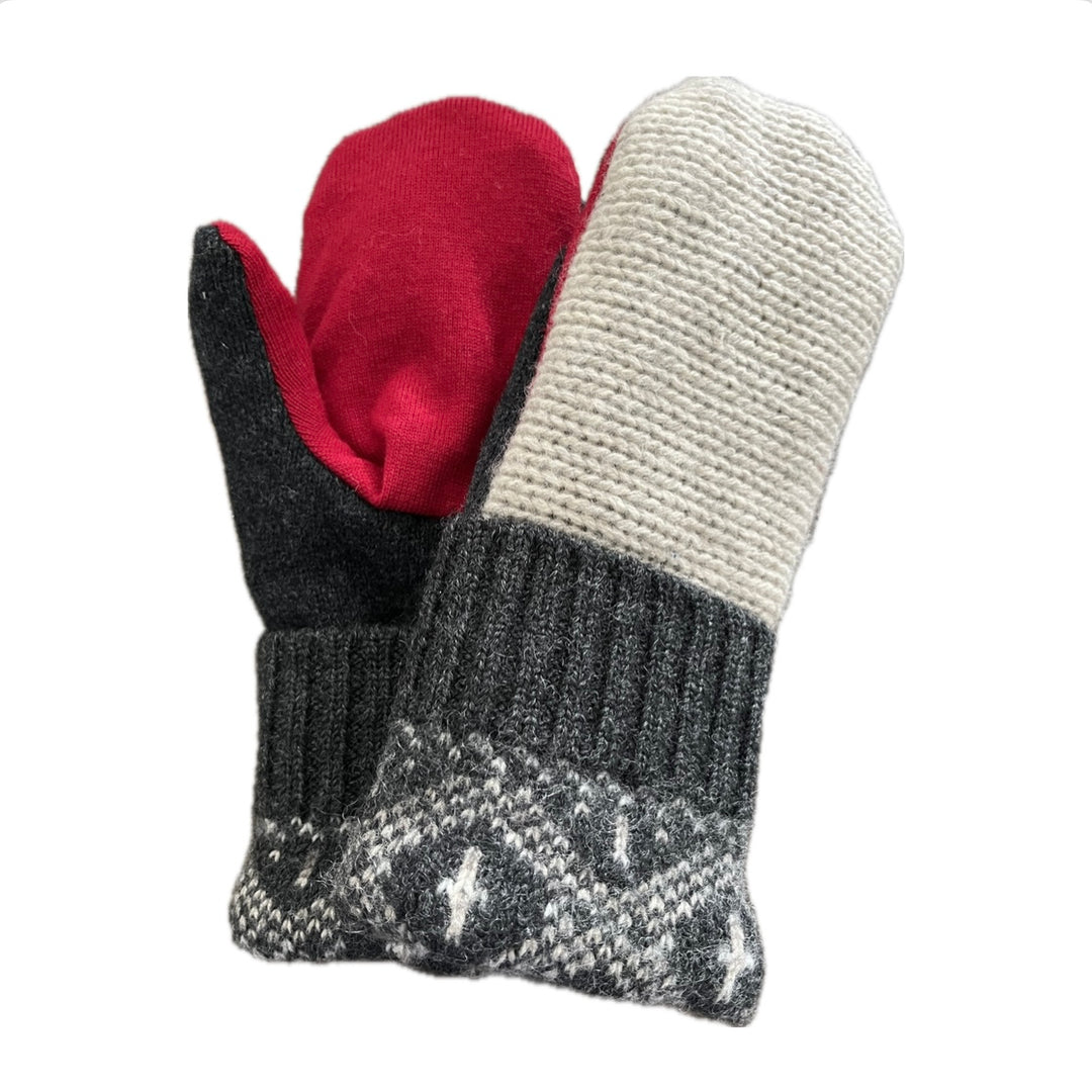 Women's Mittens - Charcoal & Cherry