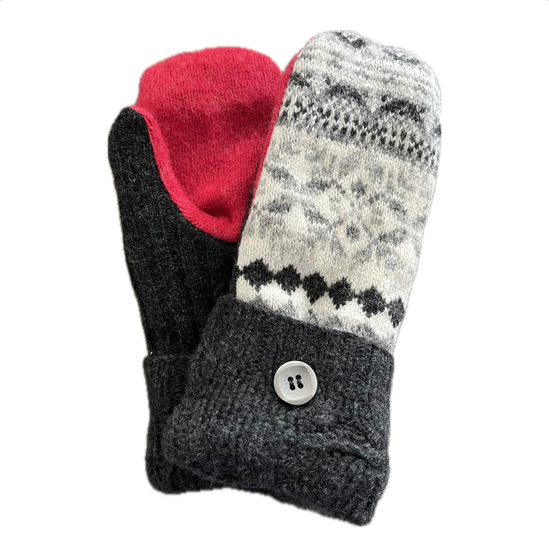 Women's Mittens - Charcoal & Red Nordic