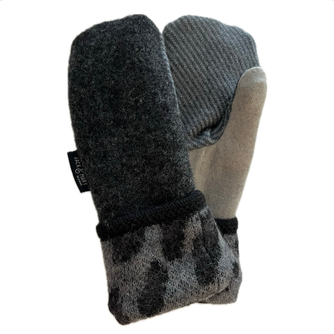 Women's Mittens - Charcoal & Cheetah Print - 1517 M/L