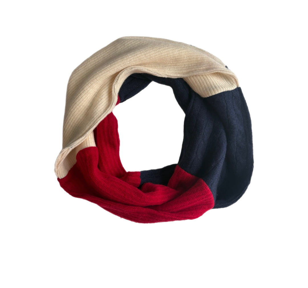 Cashmere Circle Scarf - Cherry, Navy Cable Knit & Cream - 268