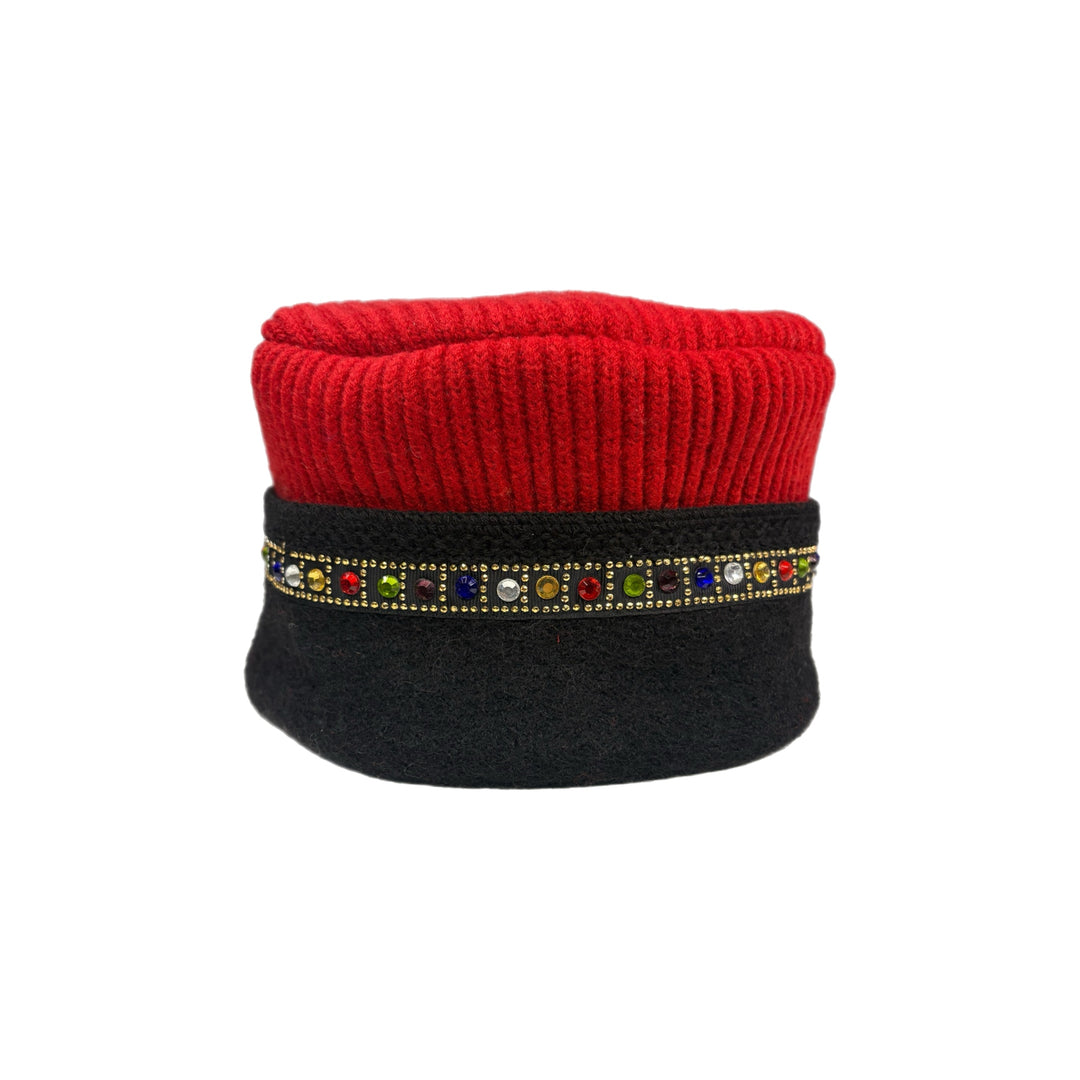 Women's Hat - Cherry Red & Black with Jewels - 96 | One Size 