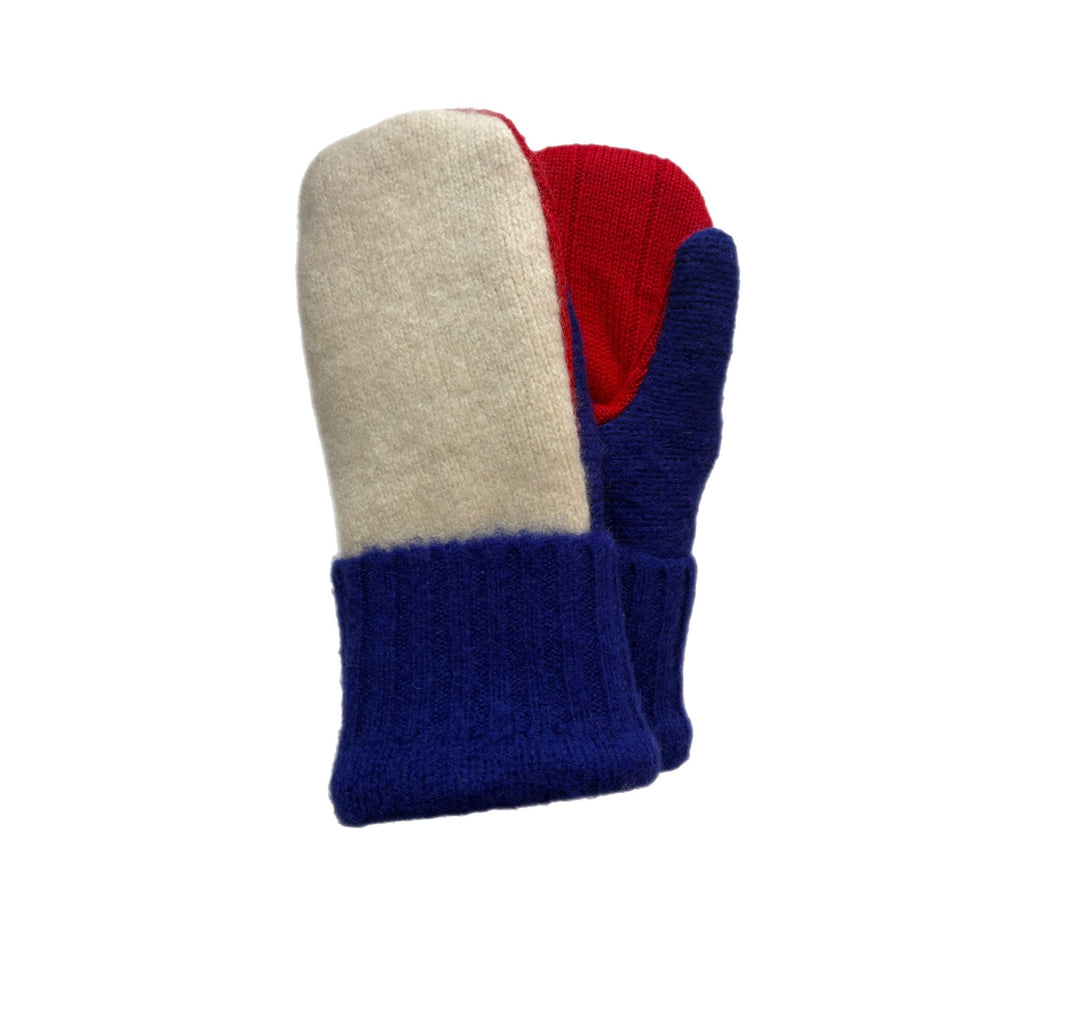 Women's Mittens - Cobalt Blue, Cream & Red - 1627