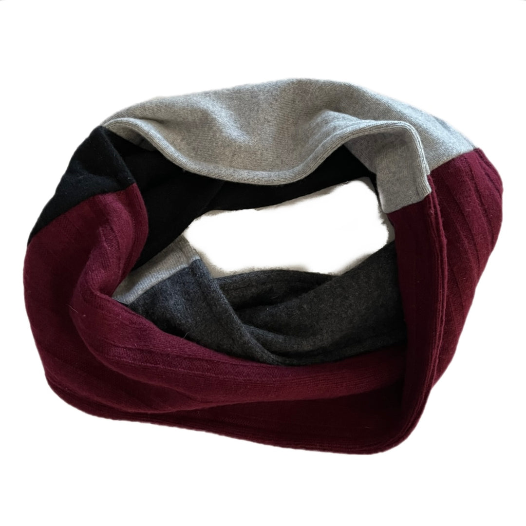 Cashmere Circle Scarf Cranberry & Grey 254