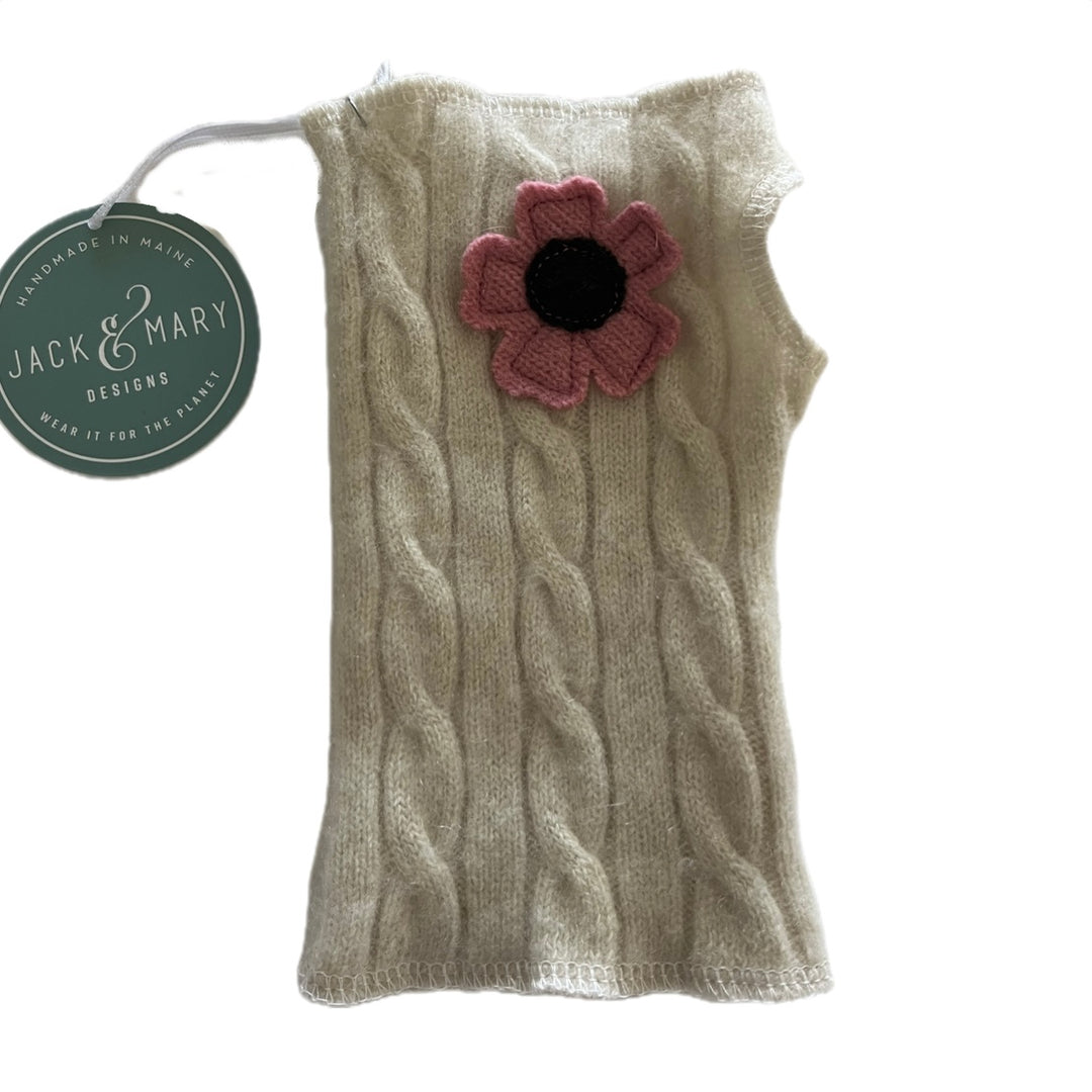 Cashmere Short Fingerless Mittens with Single Flower