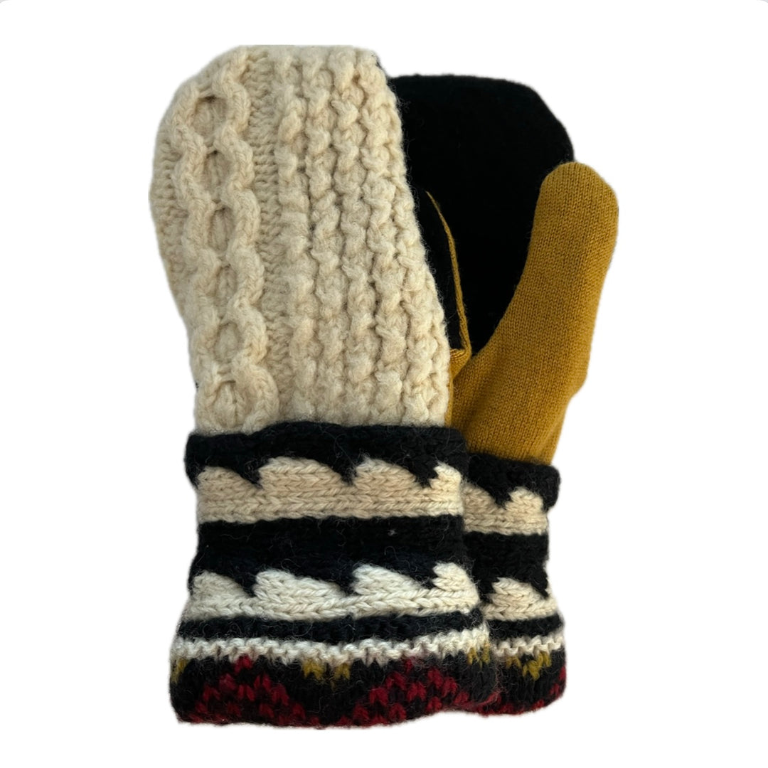 Women's Mittens - Cream & Black Pattern - 1524 M/L