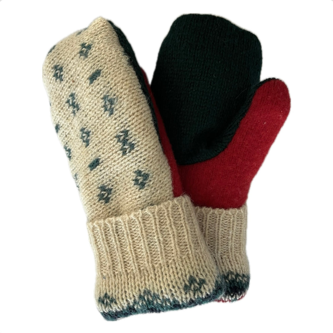 Sherpa Lined Sweater Mittens - Cream & Blue/Green Nordic - 600