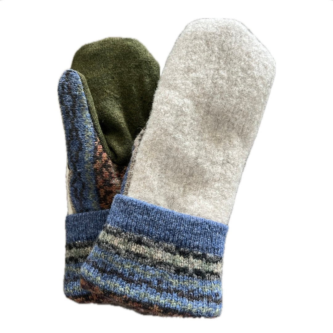 Women's Mittens - Cream & Blue Nordic