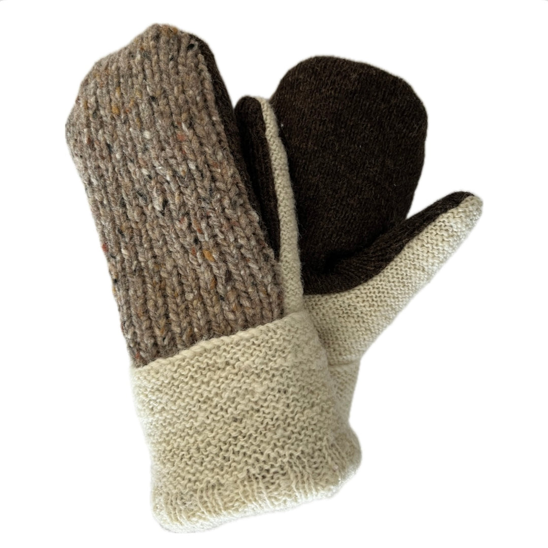 Women's Sherpa Lined Mittens - Cream & Brown - 603