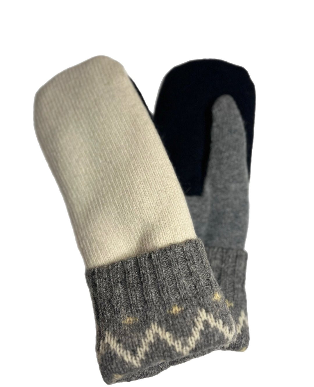 Women's Mittens - Cream & Grey Nordic with Black - 1624 M/L