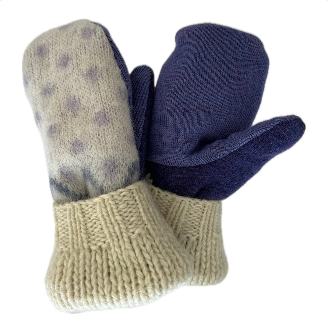 Women's Sherpa Lined Mittens - Cream & Purple Polka Dot - 609