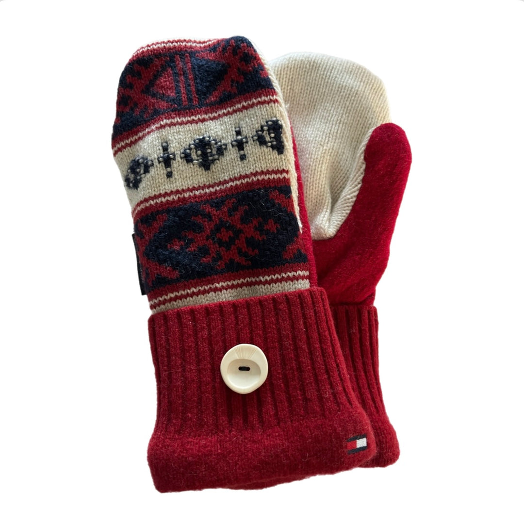 Women's Mittens - Cream & Red Nordic with Tommy Hilfiger Logo