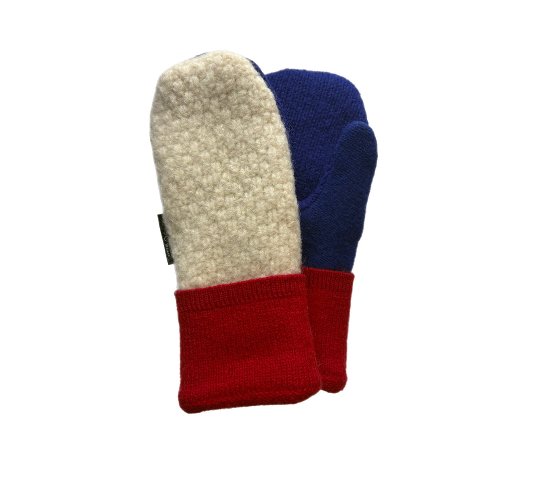 Women's Mittens - Cream, Red & Blue - 1629