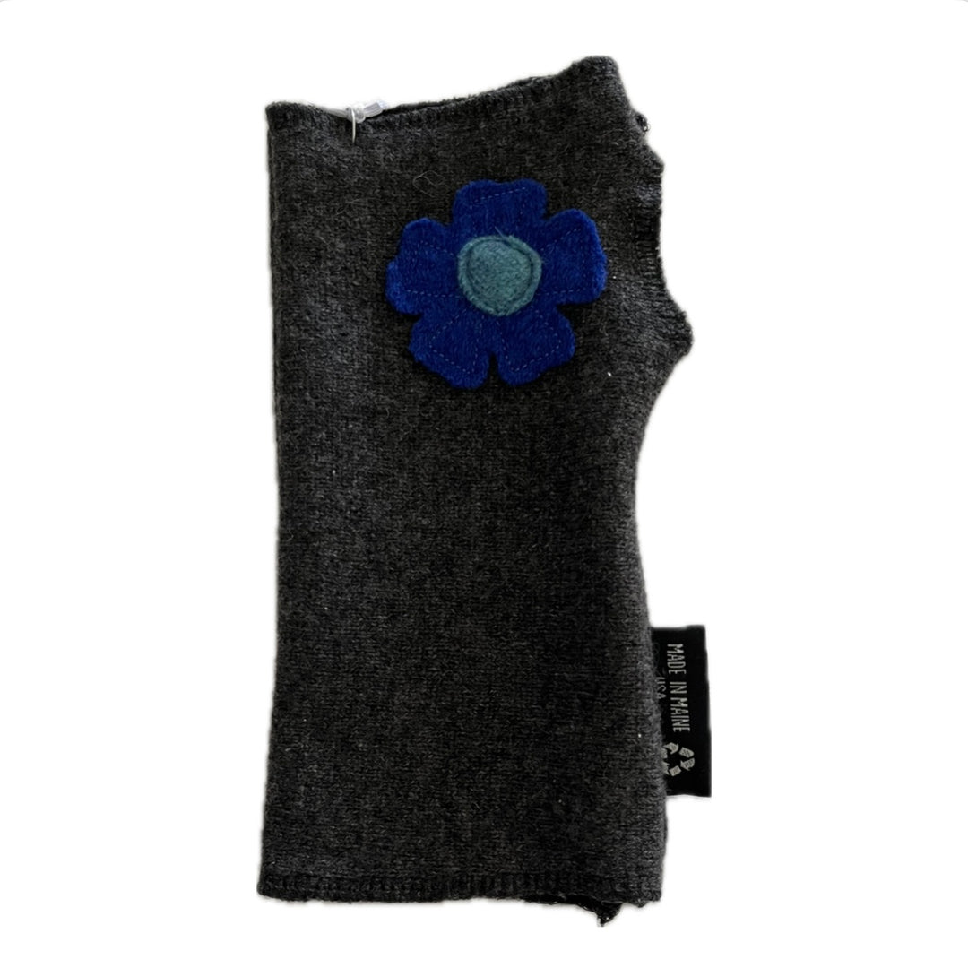 Cashmere Short Fingerless Mittens with Single Flower