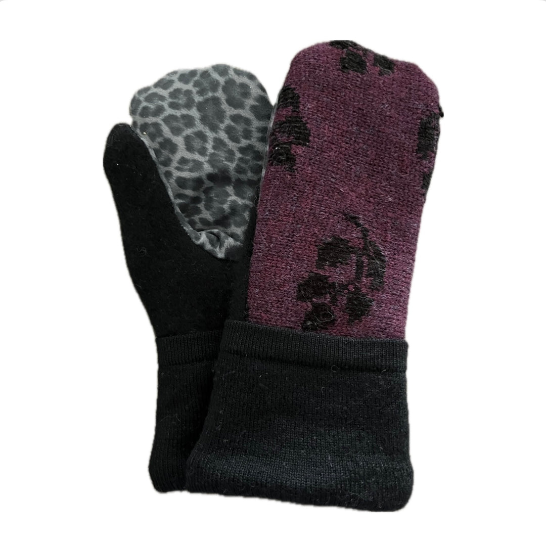 Women's Driving Mittens - Deep Purple with Cheetah Print Micro-Suede Palm