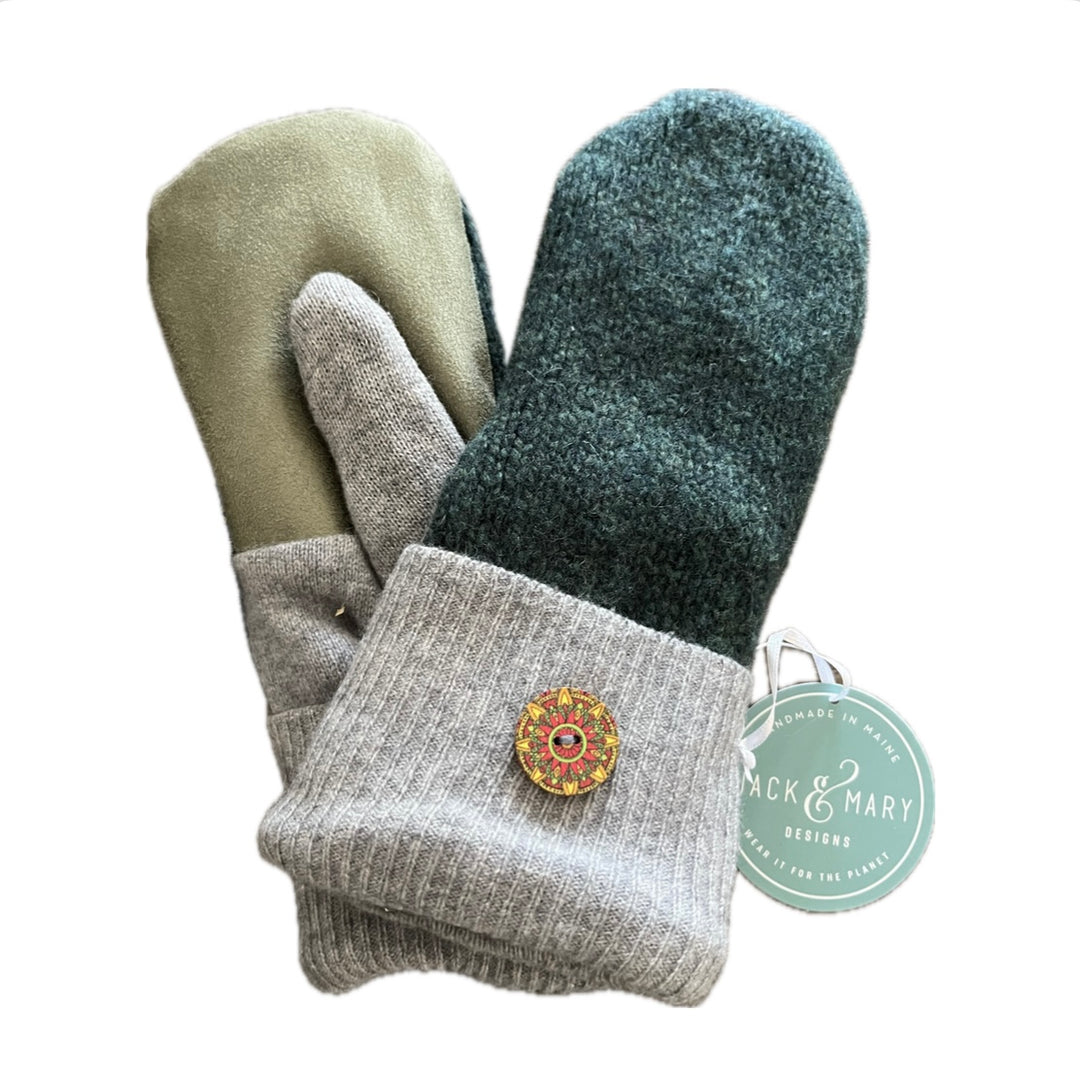 Women's Driving Mittens - Forest Green with Green Micro-Suede Palm