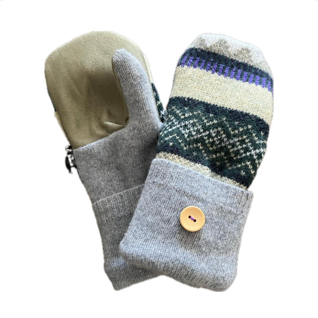 Women's Driving Mittens - Nordic with Green Micro-Suede Palm