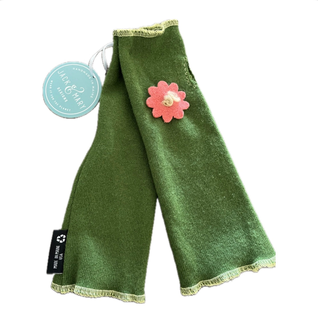 Fit & Flare Fingerless - Green with Salmon Flower