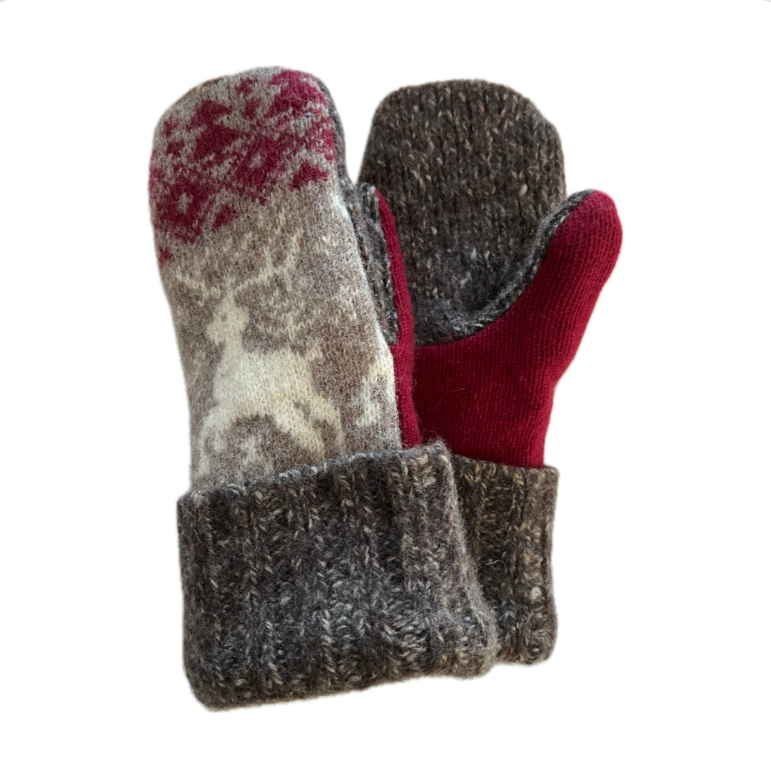 Women's Mittens - Grey, Red & Toffee Nordic - 1536 M/L 