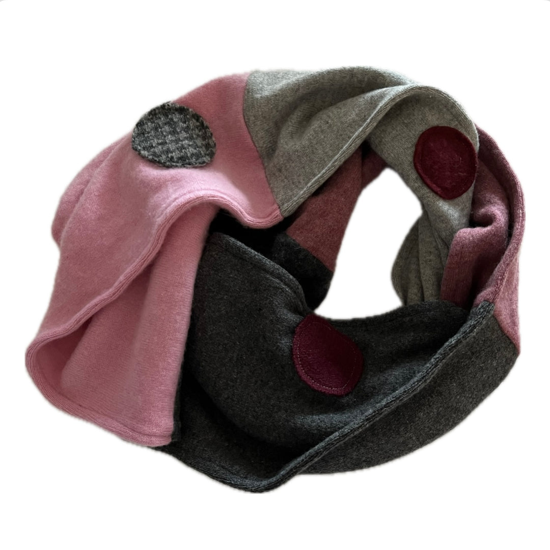 Cashmere Circle Scarf Grey & Pink with Spots 236