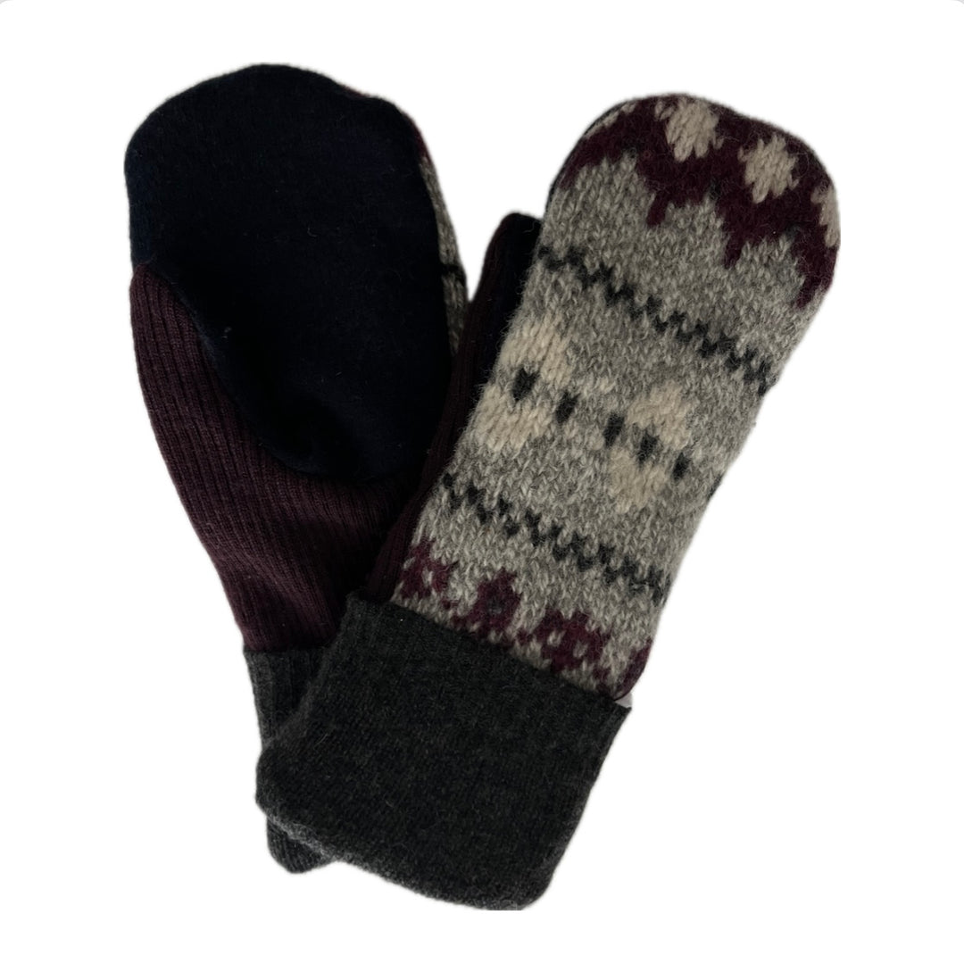 Women's Mittens - Grey & Purple Nordic with Charcoal - 1547 M/L